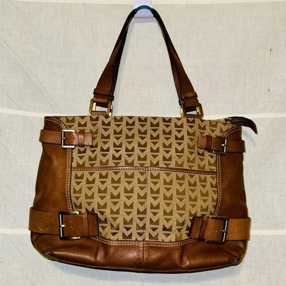 MICHAEL KORS Signature Design Purse Authentic Brown Leather w/Buckles